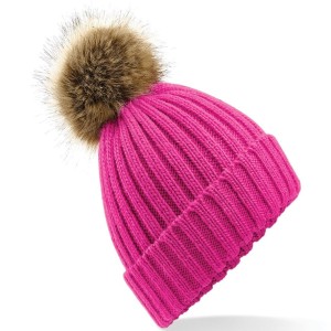 Beechfield Faux Fur Pop Pom Chunky Beanie