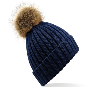 Beechfield Faux Fur Pop Pom Chunky Beanie