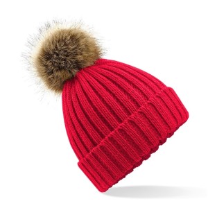 Beechfield Faux Fur Pop Pom Chunky Beanie