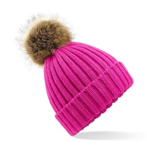 Beechfield Faux Fur Pop Pom Chunky Beanie