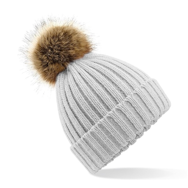 Beechfield Faux Fur Pop Pom Chunky Beanie