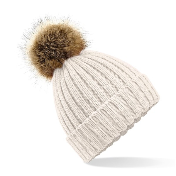 Beechfield Faux Fur Pop Pom Chunky Beanie